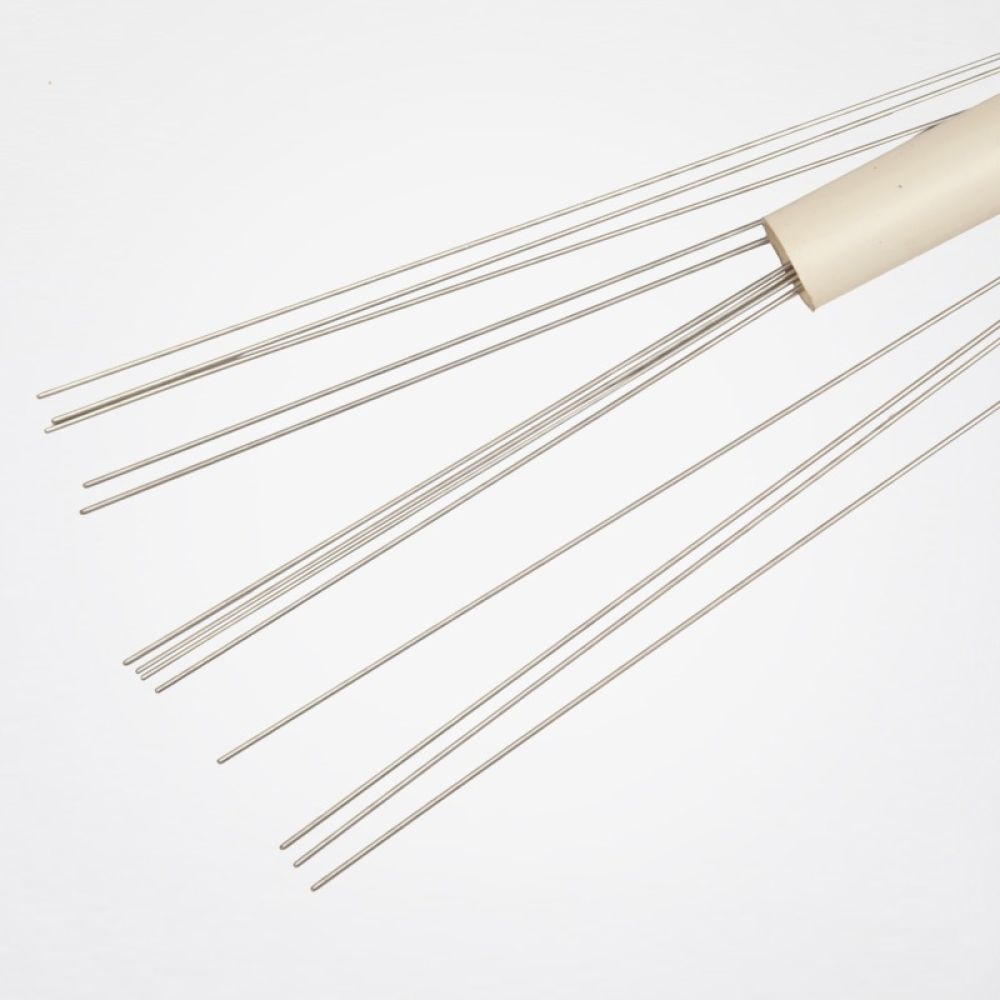 Long and short KnitPro stainless steel lace blocking wires with storage tube