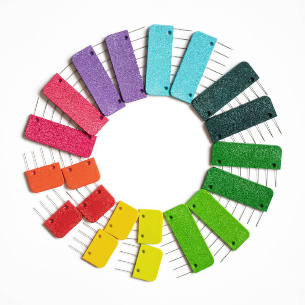 KnitPro Rainbow Knit Blockers arranged in a circle to show the ten colours