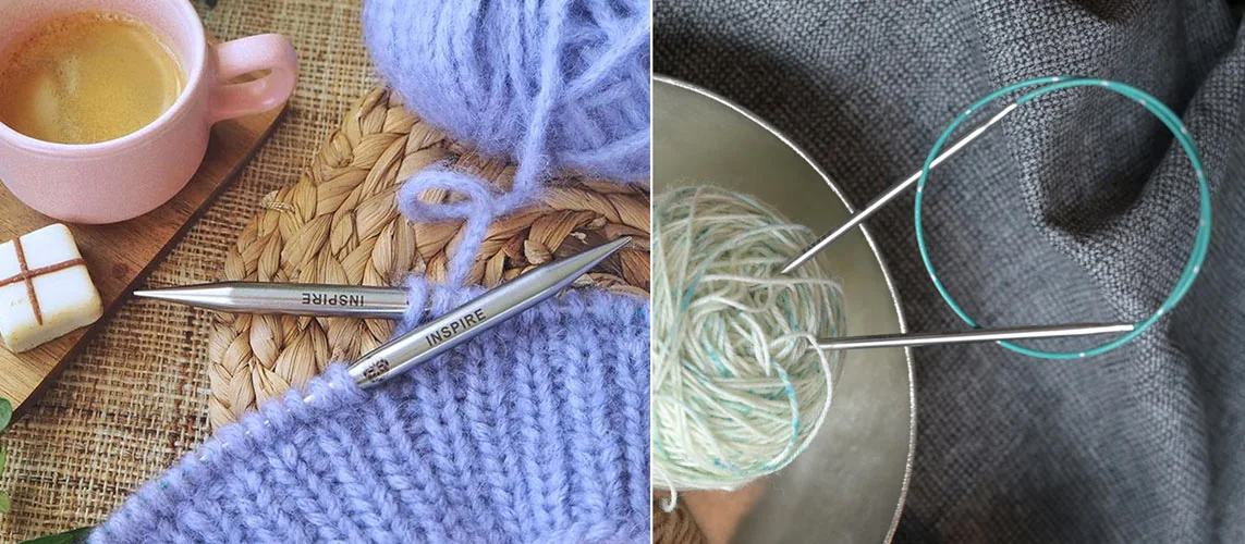 Stricken von glatt rechts mit Rundstricknadeln