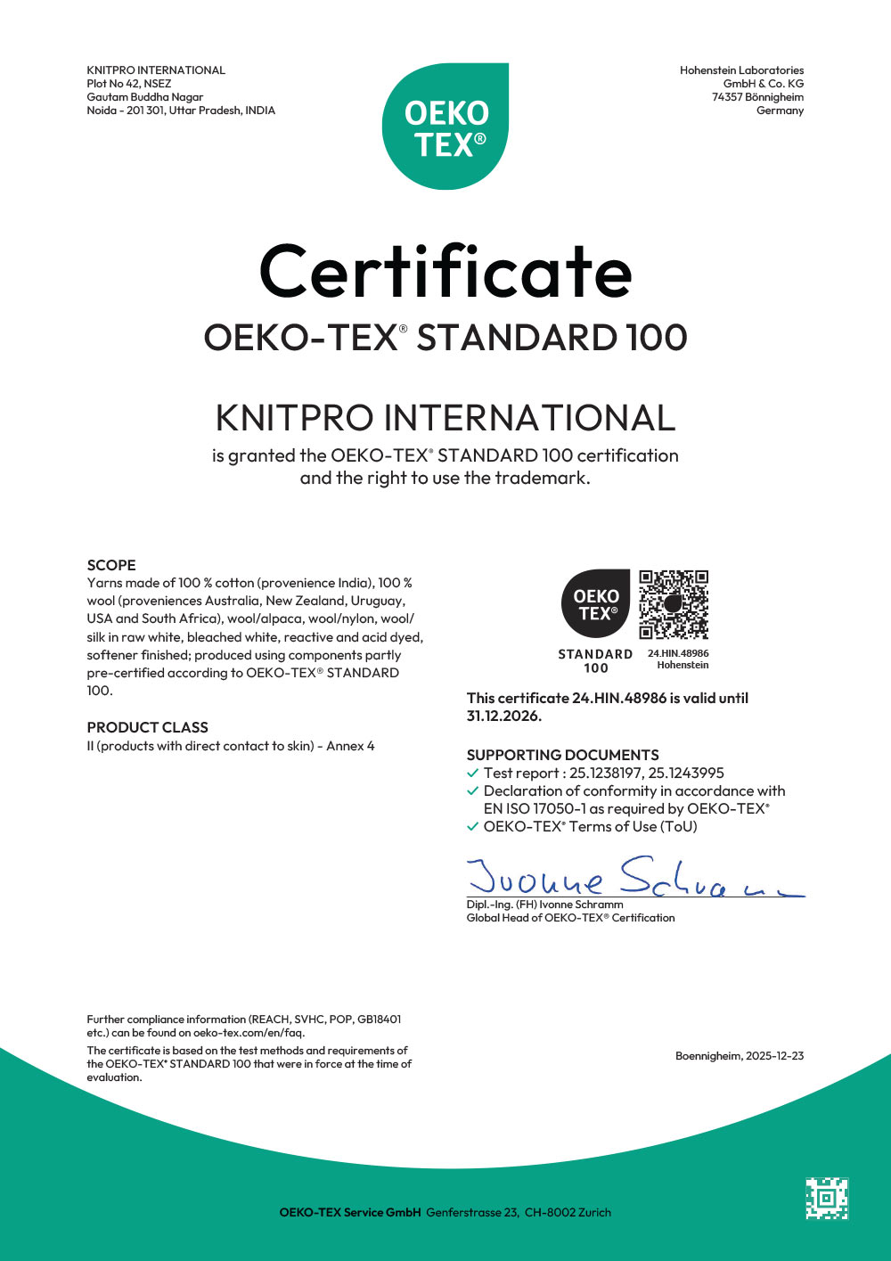 BIS OEKO-TEX Certificate