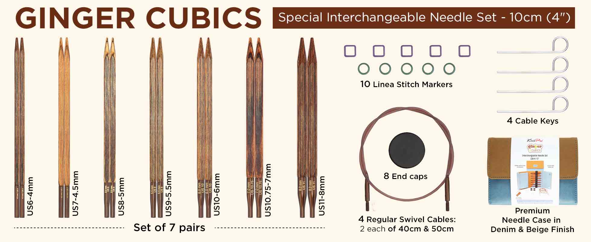 KnitPro Ginger Cubics Special Interchangeable Knitting Needle Sets - 10cm (4”)