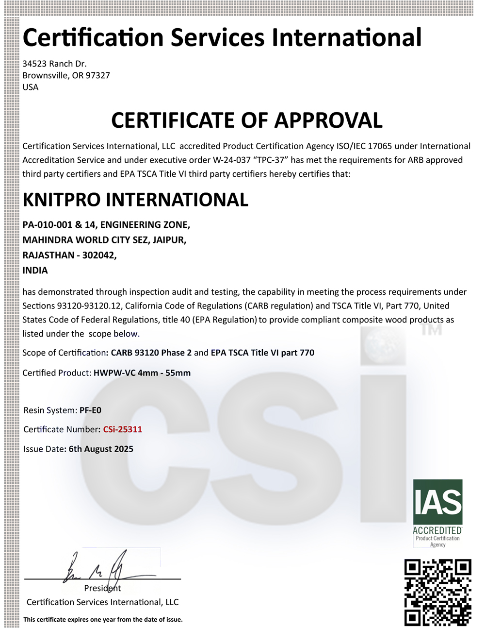 KnitPro CARB & EPA TSCA Title VI