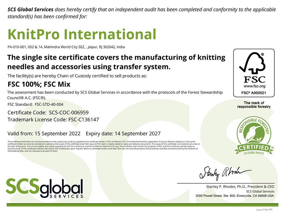 KnitPro FSC Certificate