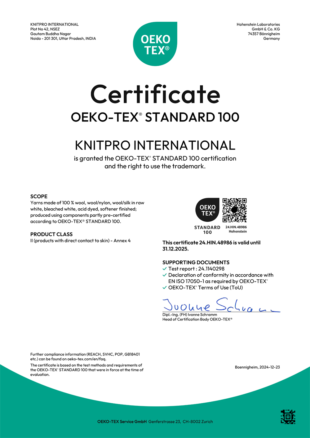 BIS OEKO-TEX Certificate